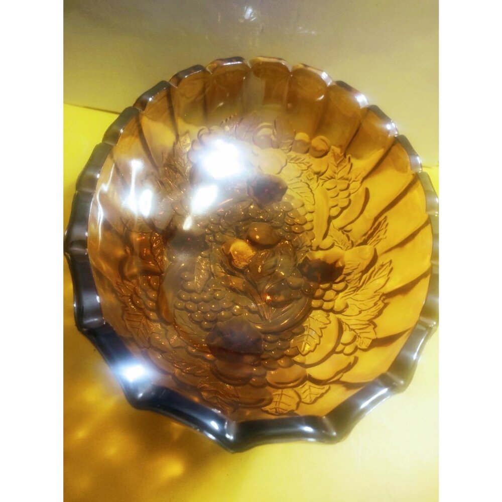 Indiana Glass Large Amber Glass Oval 4 Footed Fruit Bowl 12 3/4" x 8 1/2"